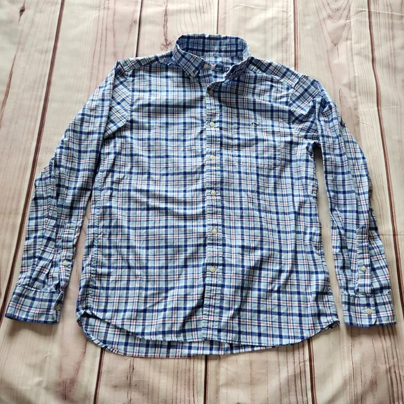 Vineyard Vines "Classic Fit Plaid Twill Long Sleeve Shirt" Blue | Men's Size M - Picture 3 of 9